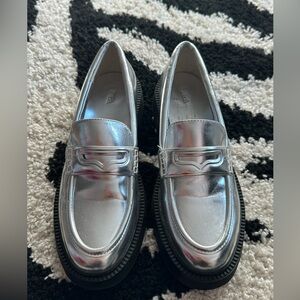 Zara silver metallic loafers